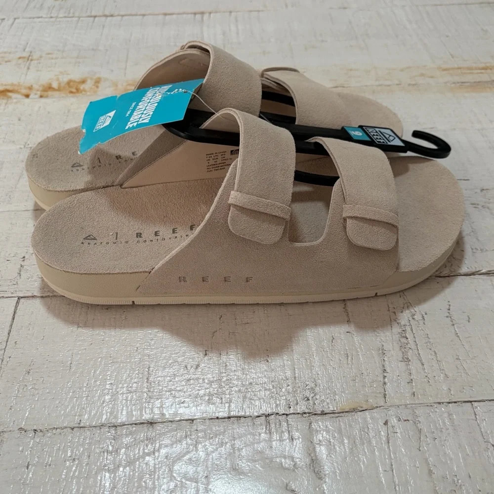Reef Ojai Two Bar Sandals NWT size 9 Vintage Cream Suede Footbed Slip Ons - Picture 2 of 12